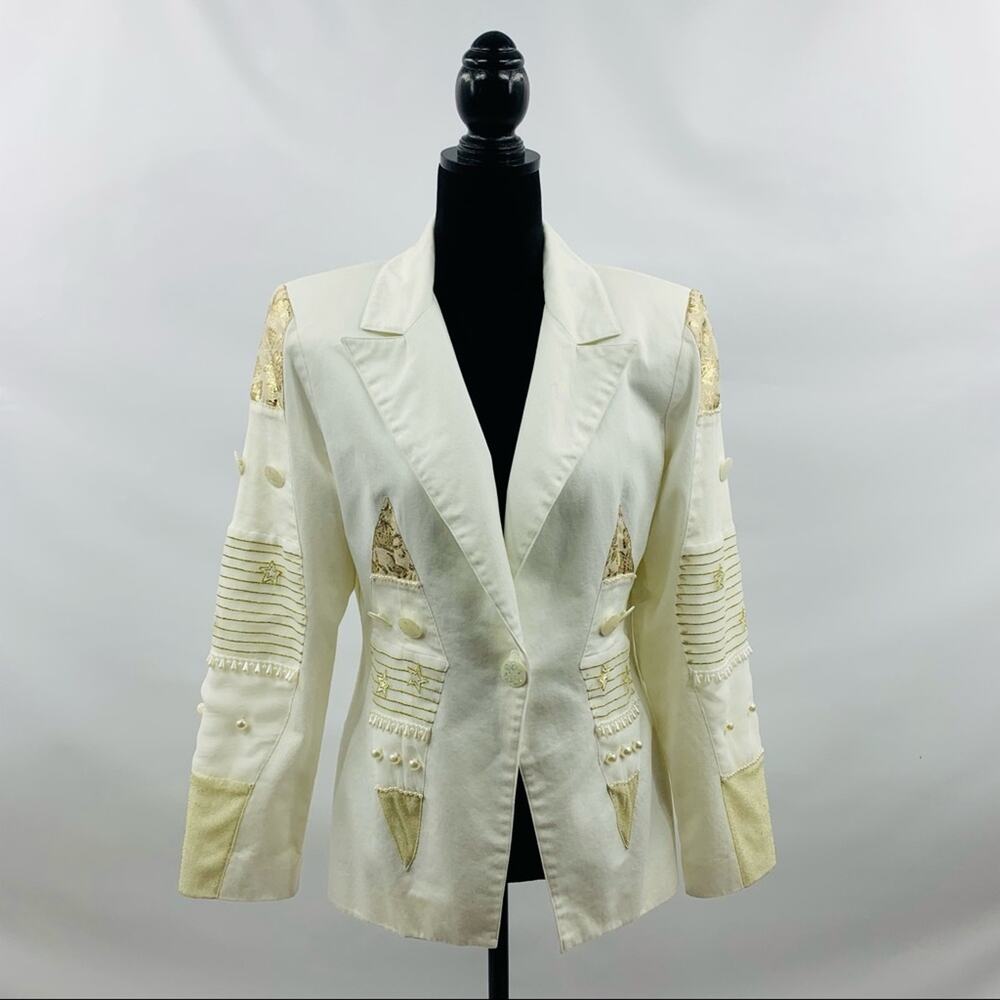 Privata Vintage Cream Gold Embroidered Blazer